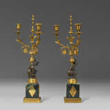 A PAIR OF NORTH EUROPEAN ORMOLU, PATINATED-BRONZE AND MARBLE THREE-LIGHT CANDELABRA - фото 5