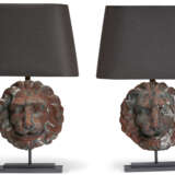 A PAIR OF TERRACOTTA AND BRUSHED-METAL LAMPS - photo 1