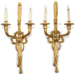 A PAIR OF FRENCH ORMOLU TWO-BRANCH WALL LIGHTS