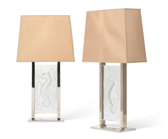 A PAIR OF LALIQUE GLASS 'POSEIDON' TABLE LAMPS - фото 1