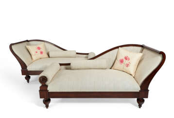 A PAIR OF GEORGE IV STYLE CHAISE LONGUES