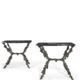 A PAIR OF CAST-IRON MARBLE-TOPPED CONSOLE TABLES - photo 1