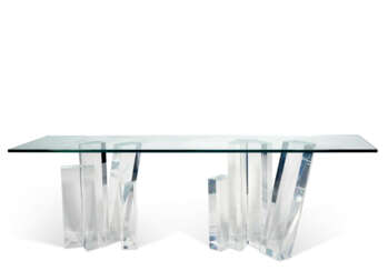 A GLASS AND ACRYLIC CONSOLE TABLE