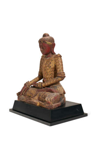 A SOUTH-EAST ASIAN RED-PAINTED AND PARCEL-GILT SEATED FIGURE OF BUDDHA - фото 6