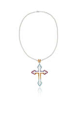 THEO FENNELL MULTI-GEM CROSS PENDANT-NECKLACE