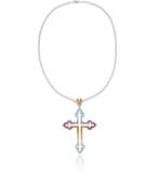 Collier. THEO FENNELL MULTI-GEM CROSS PENDANT-NECKLACE