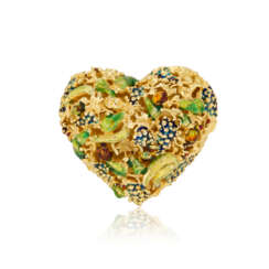 ENAMEL AND GOLD HEART BROOCH