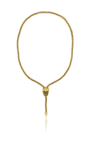 THEO FENNELL GREEN GARNET AND GOLD SKULL NECKLACE - фото 1