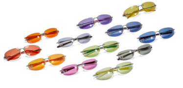A GROUP OF TWELVE VARIOUSLY COLORED SUNGLASSES