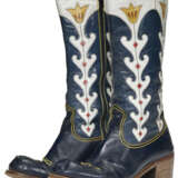 A PAIR OF NAVY LEATHER COWBOY BOOTS - фото 1