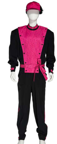 A PINK AND BLACK JUMPSUIT AND CAP - фото 1