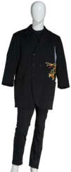 AN EMBROIDERED BLACK WOOL OVERCOAT
