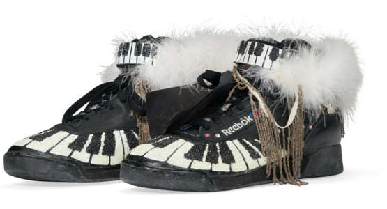 A PAIR OF BLACK AND WHITE 'PIANO' SNEAKERS - photo 1