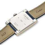 CARTIER. A POSSIBLY UNIQUE AND OPULENT 18K WHITE GOLD AND BAGUETTE DIAMOND-SET RECTANGULAR WRISTWATCH WITH BAGUETTE SAPPHIRE DIAL AND DIAMOND-SET CLASP - photo 3