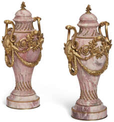 A PAIR OF FRENCH ORMOLU-MOUNTED BR&#200;CHE VIOLETTE MARBLE VASES AND COVERS
