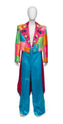 A BEADED NEON SATIN TAILCOAT AND PAIR OF TROUSERS