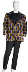 A SINGLE-BREASTED JACKET WITH PURPLE, GOLD AND RED SEQUINS IN OVERALL CHEVRON PATTERN