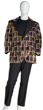 A SINGLE-BREASTED JACKET WITH PURPLE, GOLD AND RED SEQUINS IN OVERALL CHEVRON PATTERN - photo 1