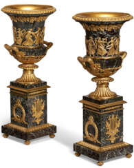 A PAIR OF GILT-METAL-MOUNTED ROSSO ANTICO MARBLE CAMPANA VASES