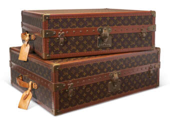A SET OF TWO MONOGRAM CANVAS G&#201;MIN&#201; 12 PAIR TRAVEL SHOE TRUNKS