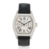 CARTIER. AN 18K WHITE GOLD AND DIAMOND SET MONOPUSHER CHRONOGRAPH WRISTWATCH - фото 1