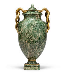 AN ITALIAN ORMOLU-MOUNTED SMARAGDITE VASE AND COVER