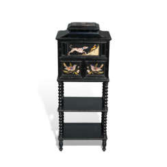 A VICTORIAN EBONISED AND PIETRA DURA CABINET