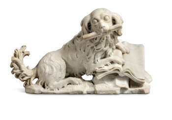 AN ITALIAN WHITE MARBLE MODEL OF A SPANIEL, PERHAPS REPRESENTING &#39;FIDELITY&#39;