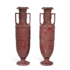 A PAIR OF ITALIAN IMPERIAL PORPHYRY VASES