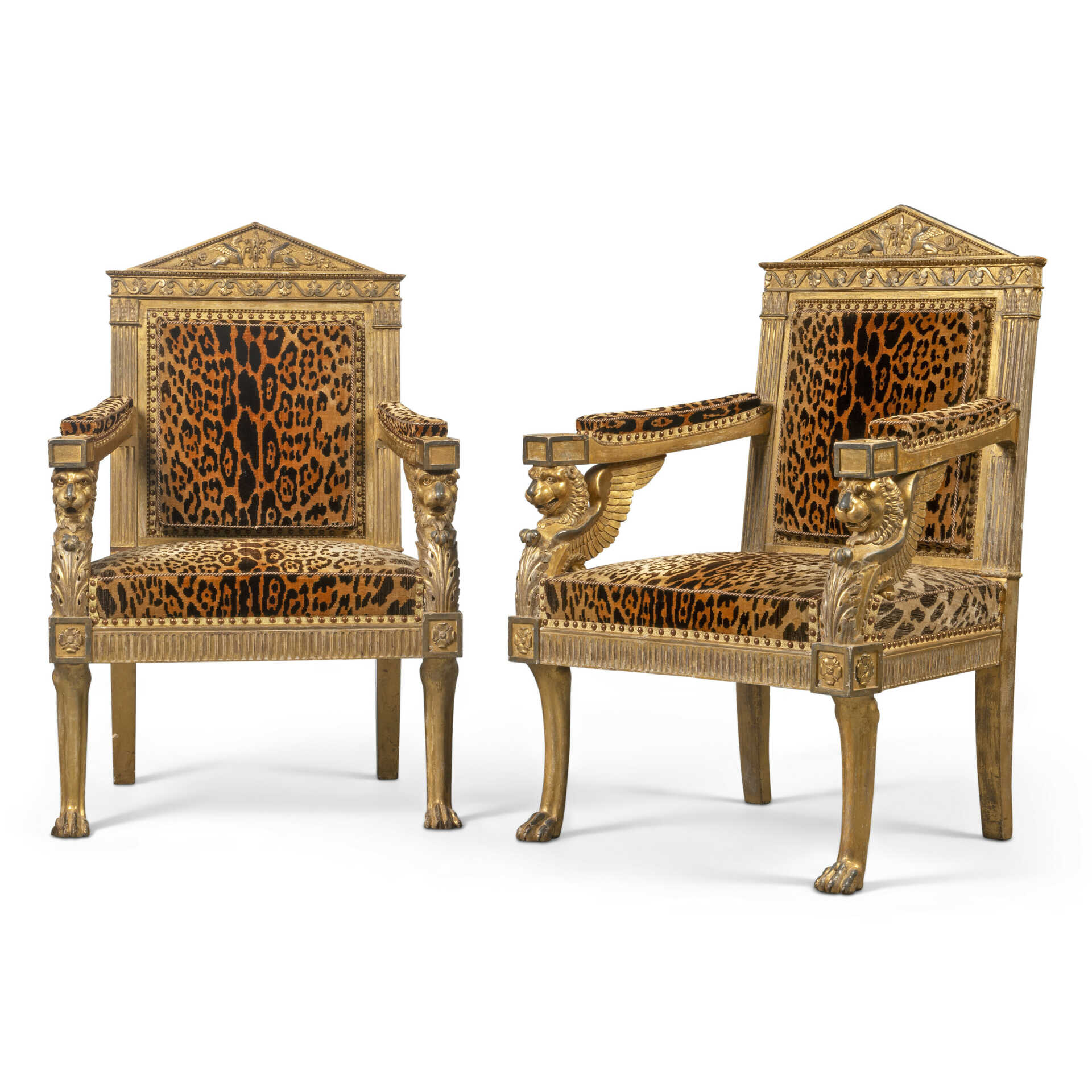 A PAIR OF ROMAN GILTWOOD ARMCHAIRS