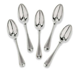 A SET OF FIVE GEORGE IV SILVER TABLE SPOONS