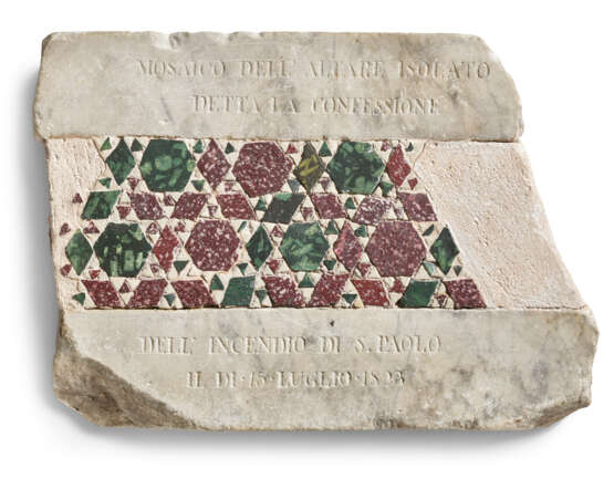 A BYZANTINE RED AND GREEN PORPHYRY MOSAIC FRAGMENT, IN LATER MARBLE PANEL - photo 1