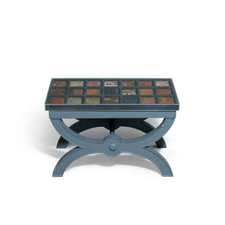 A REGENCY-STYLE X-FRAME GREY-PAINTED LOW TABLE - photo 1