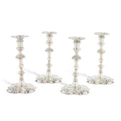 TWO PAIRS OF GEORGE II SILVER CANDLESTICKS