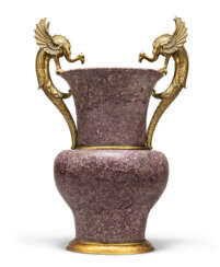 AN ENGLISH GILT-BRONZE-MOUNTED SIMULATED-PORPHYRY SCAGLIOLA VASE