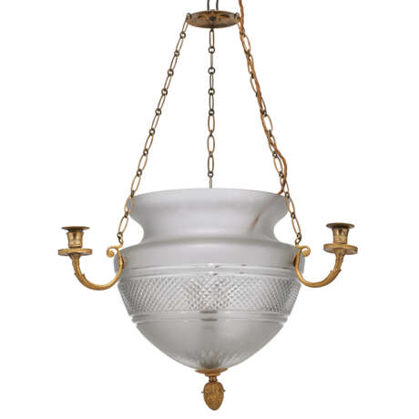 A SWEDISH GILT-BRONZE-MOUNTED CUT AND FROSTED-GLASS HANGING LAMP - фото 1