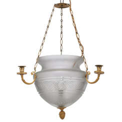 A SWEDISH GILT-BRONZE-MOUNTED CUT AND FROSTED-GLASS HANGING LAMP