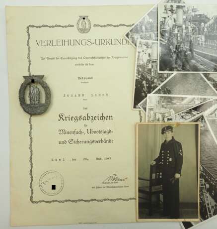 Kriegsabzeichen für Minensuch-, U-Boot-Jagd- und Sicherungsverbände, mit Urkunde für einen Matrosen. - photo 1