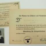 Deutsches Reich: Ehrenkreuz für Kriegsteilnehmer Urkunde für einen Diakonissin in Meran, Südtirol. - Foto 1