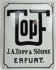 3. Reich: Emailleschild &quot;Topf - J.A. Topf &amp; Söhne, Erfurt&quot;.