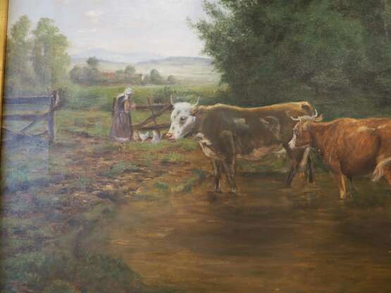 Kornbeck, Julius (1839 Winnenden - 1920 Oberensingen): Kühe im seichten Wasser stehend. - photo 5