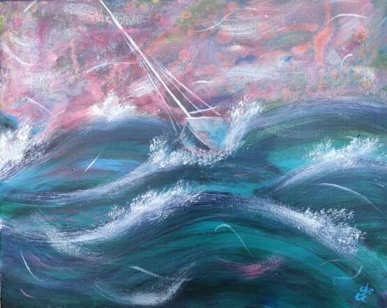 Лодка на волнах Canvas on the subframe Acrylic paint Neo-impressionism Marine art Москва 2022 - photo 1