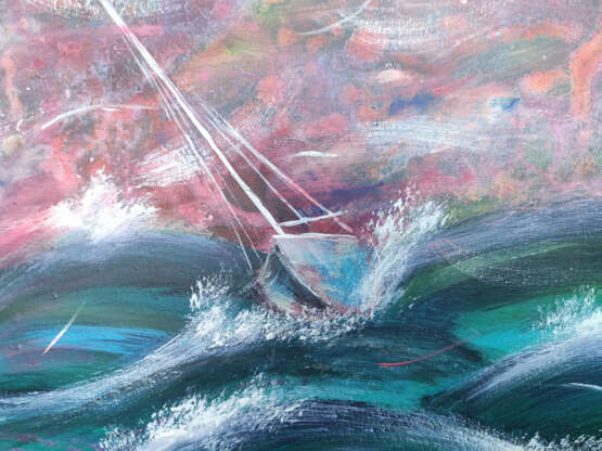 Лодка на волнах Canvas on the subframe Acrylic paint Neo-impressionism Marine art Москва 2022 - photo 4