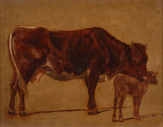 Tiermaler 19. Jahrhundert: Studie Kuh und Kalb. - Foto 1