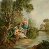 French School. Angler und zwei Mädchen am Fluss - photo 1