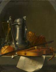 Unknown Artist. Stillleben mit Zinn-Krug, Geige und Pokal