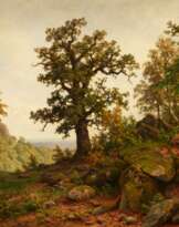 Carl von der Hellen. Waldlandschaft mit großem Eichbaum