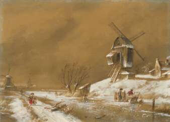 Charles Leickert. Holländische Flusslandschaft im Winter