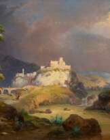 Johann Wilhelm Schirmer. Landschaft mit Burg bei Gewitter-Stimmung