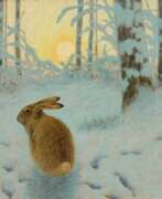 Альфред Вецерзик (1864-1952). Alfred Weczerzick. Winterlich verschneiter Wald mit Hasen